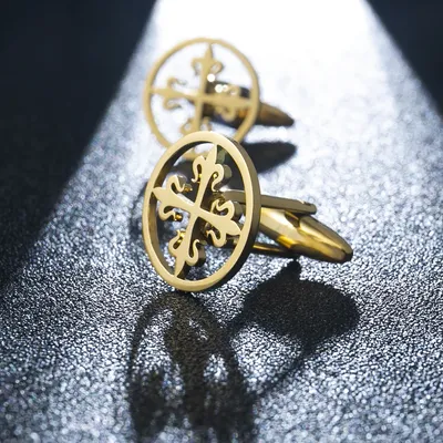 Tangula Vintage Cross of Lilies Cufflinks Stainless Steel Medieval Heraldic Cross Men Cufflinks