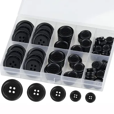 100 Pcs Black Resin Sewing Buttons, Mixed 5 Sizes of Black Buttons Suitable for Sewing Decoration