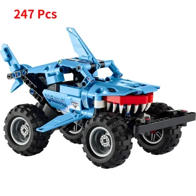 Technical Monster Jam Megalodon 42134 Building Blocks Set 2 in 1 Pull Back Shark Truck Race Car