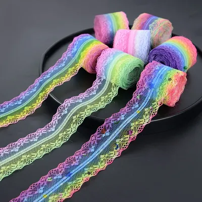 5 Yards 35mm Rainbow Colors Embroidered Net Lace Trim Ribbon DIY Gift Box Packaging Wedding Birthday