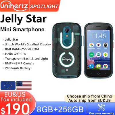Unihertz Jelly Star Android 13 8GB 256GB Led Light Unlocked Transparent Backshell 48MP 3 inch 2000mAh