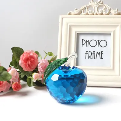 3D 40mm Crystal Apple Figurines Sculpture Glass Fruit Paperweight Collection Fengshui Living room