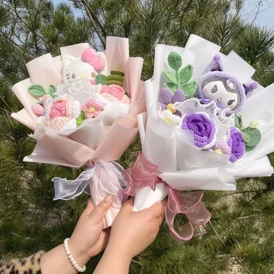 Cartoon My Melody Kuromi Cinnamoroll Kt Cat Plush Doll Toy Flower Bouquet Gift Box Valentine's Day