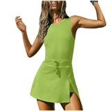 Womens Workout Romper Tennis Dress Built in Shorts Onesie Open Back Jumpsuits Athletic Dresses Green XXL