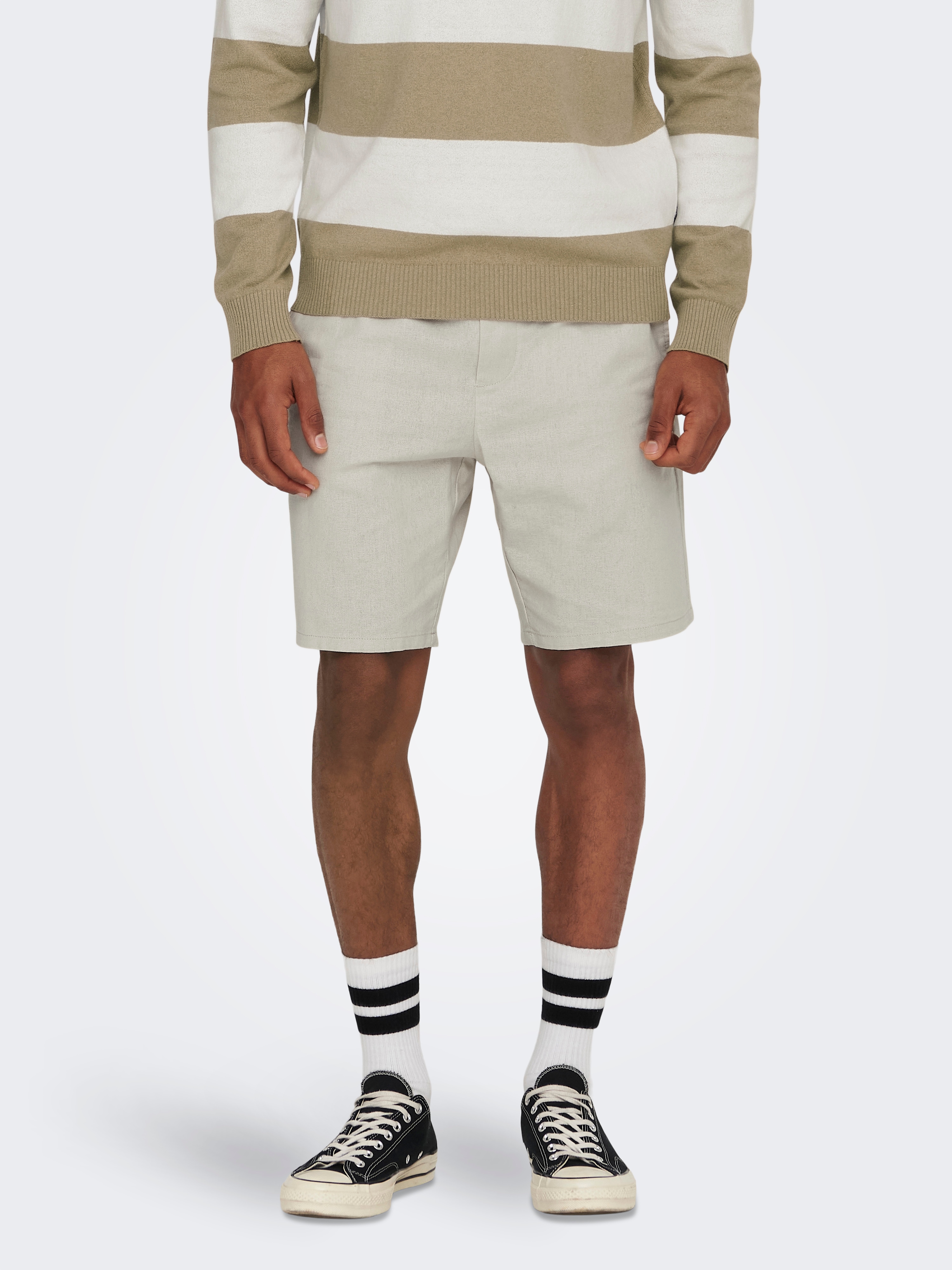 Shorts ONLY & SONS "ONSLINUS 0007 COT LIN SHORTS NOOS", Herren, Gr. XXL, N-Gr, beige (silber lining), Web, Obermaterial: 75% Baumwolle, 25% Leinen, unifarben, loose fit kniefrei, Hosen Shorts