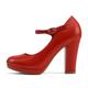 Soda “Ayden” ~ Women Mary Jane Ankle Strap Cushion High Heel Pump Shoe, Red Pu, 6.5 UK