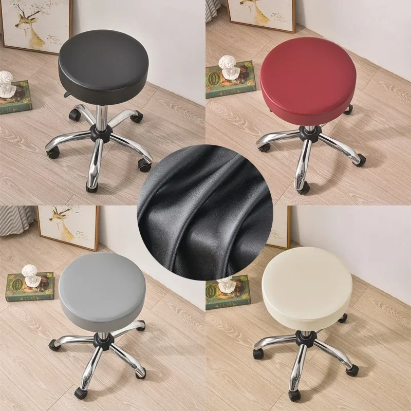 Wasserdichter runder Hockerbezug aus Leder, elastisch, für Barhocker, All-Inclusive, einfarbig, drehbarer Stuhl-Schonbezug, Heim- und Hoteldekoration