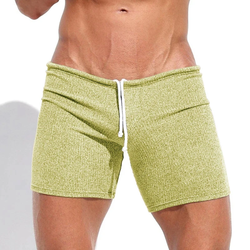 Sommer atmungsaktive weiche Komfort gerippte Shorts Herren Nachtwäsche elastische Slim Fit Herren Shorts einfarbig Kordelzug Schnürshorts Image