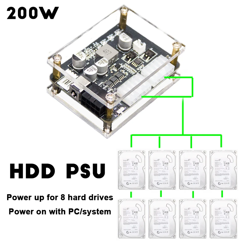 200 W Quelle HDD SSD Pico Netzteil 12 VDC-SATA Mini-Computer Mini-PC Festplatte externes Leistungsmodul Einschalten mit PC HTPC NAS