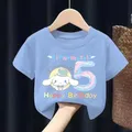 T-Shirt per bambini Cinnamoroll numero di compleanno per bambini 1-10 top maglietta per cartoni