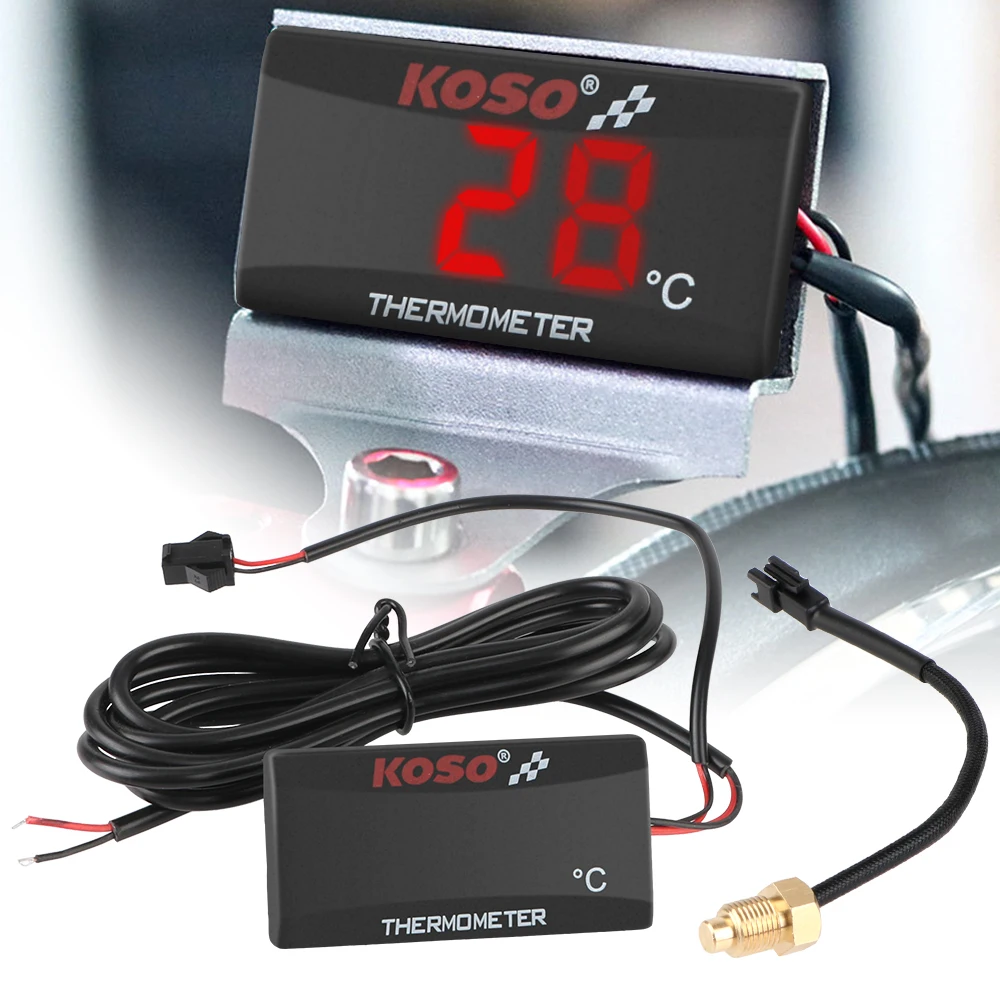 12V Rot Blau Anzeige Warnung Motorrad Thermometer 0~120 ° C Monitor Temperaturmesser Wassertank Nachrüstung mit Sensoren Image