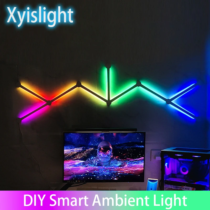 Spleißen Licht DIY Atmosphäre Licht RGB Smart Wand Licht Sprachsteuerung Lampe für Esports Zimmer Schlafzimmer Bar Dekoration Nachtlicht Image