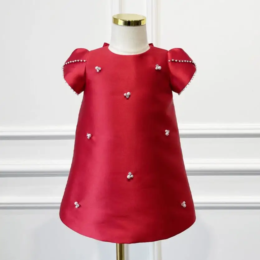 2024 neue Blumen mädchen Kleid Kinder geburtstag Täufer Party kleid Bogen Perle Design Mädchen Boutique Party Kleidung a3636 Image