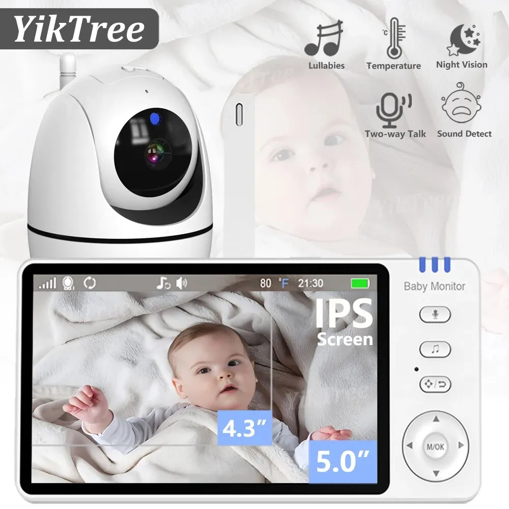5-Zoll-Video-Babyphone mit 4-fachem Zoom, Babyphone-Kamera, Bebe-Nanny-Monitore, Mutter und Kind, Zwei-Wege-Audio, Nachtsicht, Babysitter Image
