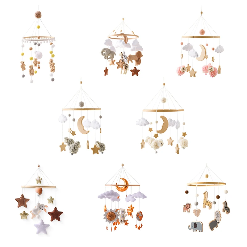 Baby Rassel Spielzeug 0-12 Monate Bett Glocke Halterung Holz Mobile Neugeborenen Häkeln Bett Glocke Hängen Spielzeug Halter Halterung infant Krippe Spielzeug Image
