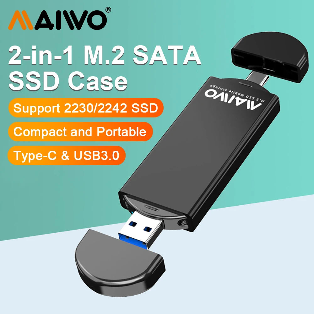 MAIWO M.2 SATA boîtier SSD boîtier SSD 2-en-1 type-c/USB3.0 boîtier de disque SSD ordinateur portable Mini boîtier externe boîtier PC pour 2230/2242