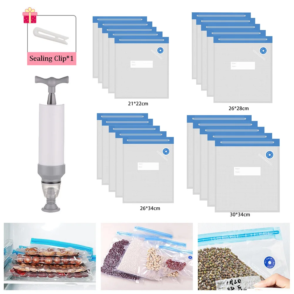 Sacs alimentaires scellés sous vide, 20/10 pièces, sacs de Compression sous vide pour aliments ménagers, collations réutilisables, sac de stockage des aliments, accessoires de cuisine