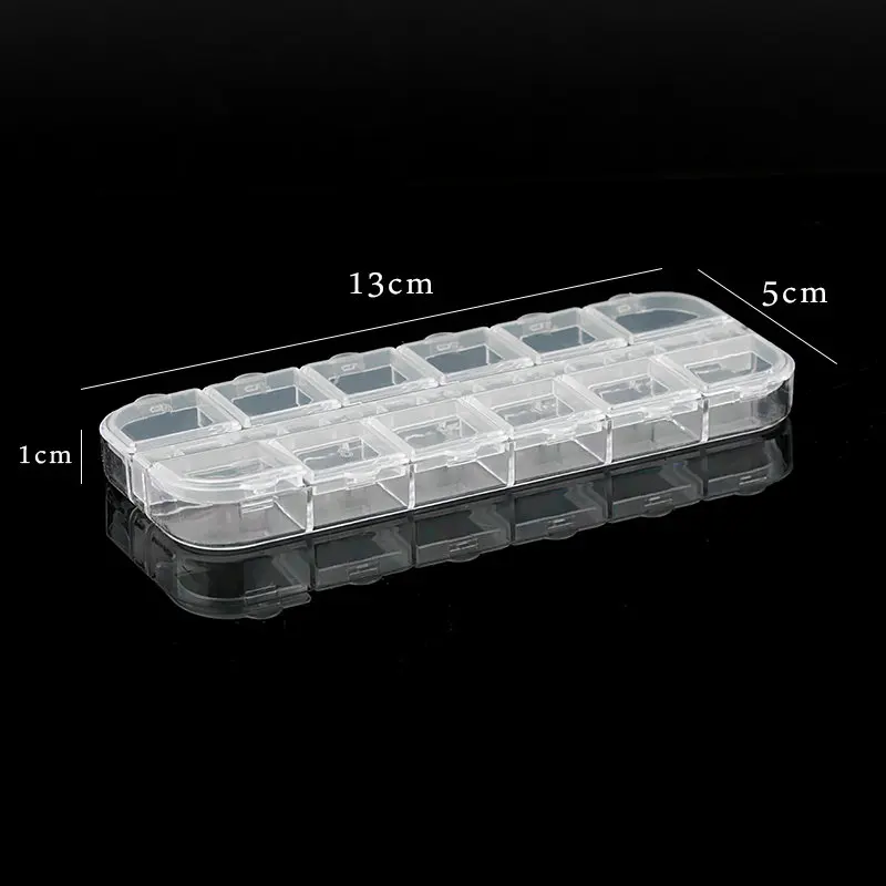 One piece 13x5x1CM 12 slots Compartment Plastic Storage Box Adjustable rectangle Jewelry Container Box Case for Beads&earrings