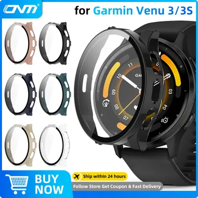 Glass+Case for Garmin Venu 3/3S Tempered Glass Screen Protector & Hard PC Protective Bumper for