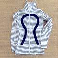 Lululemon Athletica Jackets & Coats | Lululemon Quiet Stripe In Stride Jacket Long Line Yoga, Navy And White Stripe 4 | Color: Blue/White | Size: 4