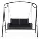 COSTWAY 2 Seater Garden Swing Chair Set, Rattan Patio Swing Bench Loveseat with Metal Stand Frame and 2 Pillows, Outdoor Porch Hanging Swing Seat and Stand (Black)