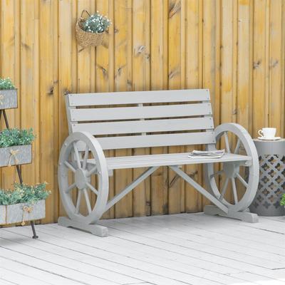 Outsunny 41" Wooden Wagon Wheel Bench