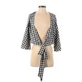 Charlotte Russe 3/4 Sleeve Blouse: Black Checkered/Gingham Tops - Women's Size Small