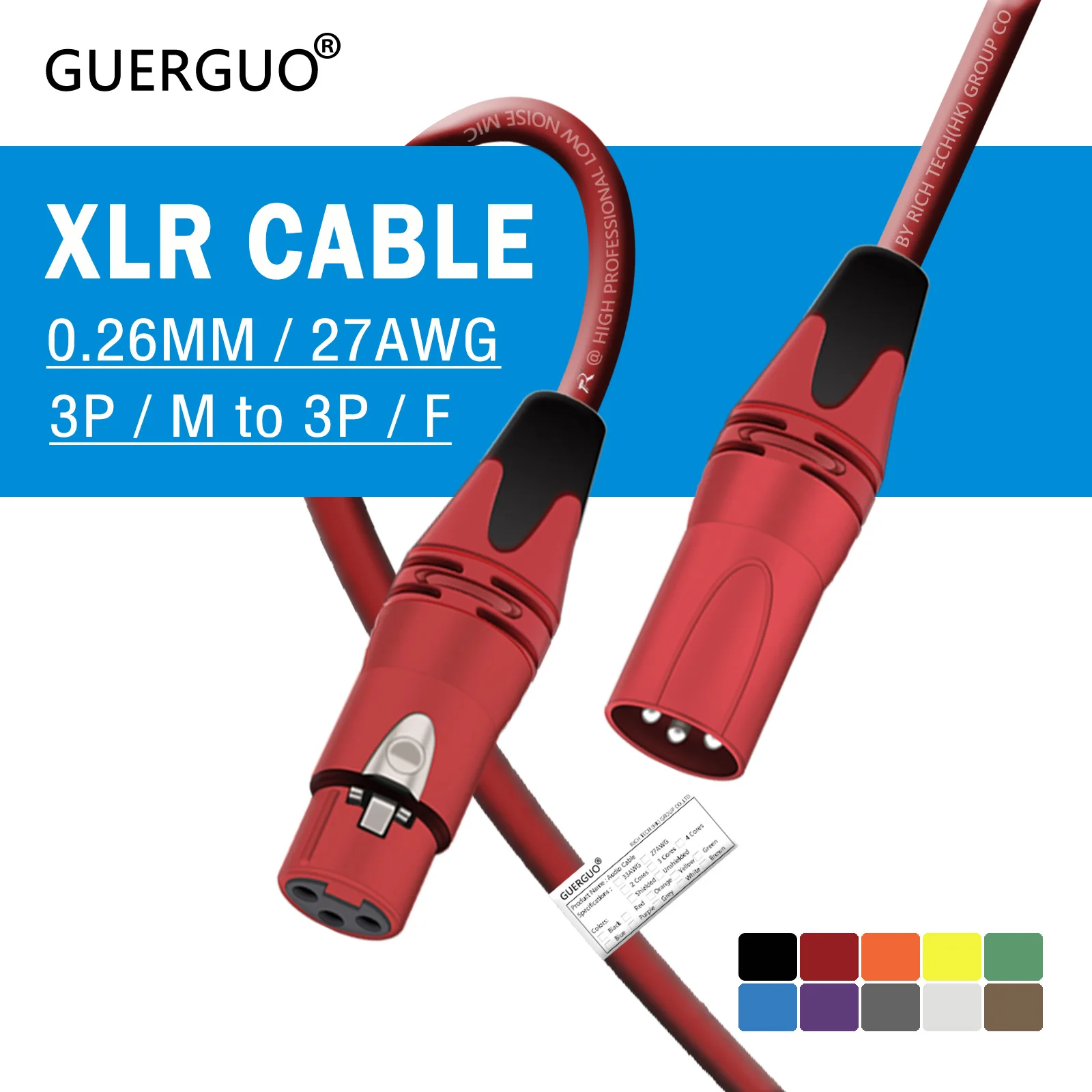 XLR-Kabel, Kanonen-Verlängerungskabel, 3-polig, Stecker auf Buchse, M/F, OFC, symmetrisches Audio-Mikrofon, abgeschirmte mehrfarbige Linie für Lautsprechermischer Image