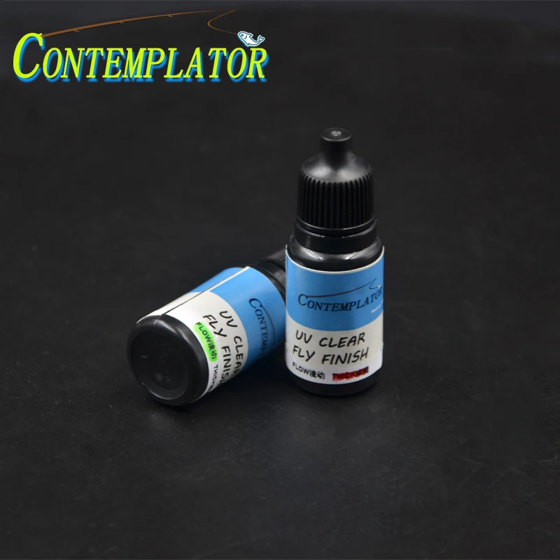 Professioneller 2 Flaschen Fliegenbinden-UV-Härtungskleber aus Kunstharz, schnell trocknender UV-Kleber, klares Fliegen-Finish, 10 ml dicker/fließender Entbindungskleber für Forellenfliegen Image