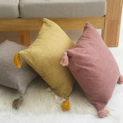 45x45cm gelbe Leinen Kissen bezug Sofa dekorative Kissen bezug Retro Böhmen Wohnzimmer Housse de Image