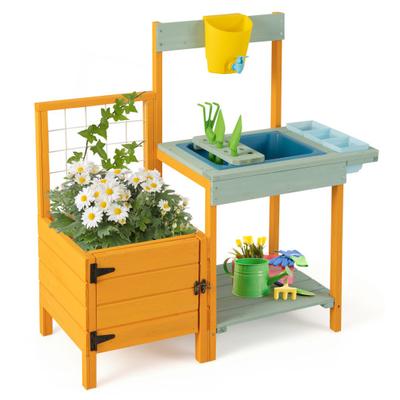 Costway Kids Outdoor Potting Bench with See-Throug...