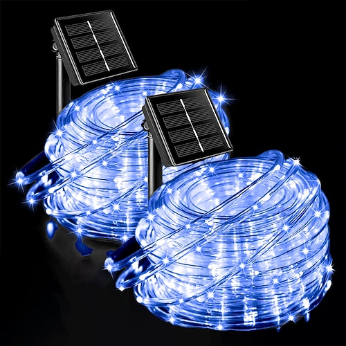 2Pcs Solar Rope Lights Außen Wasserdicht 8 Modi LED Lichterkette Feenlichter für Zelt Pavillon Trampolin Gehweg Pool