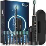 RTAUYS Sonic Electric Toothbrush for Adults - Rechargeable Electric Toothbrushes with 8 Brush Heads & Holder Travel Case Power Electric Toothbrush with Holderï¼Œ3 Hours Charge for 120 Days
