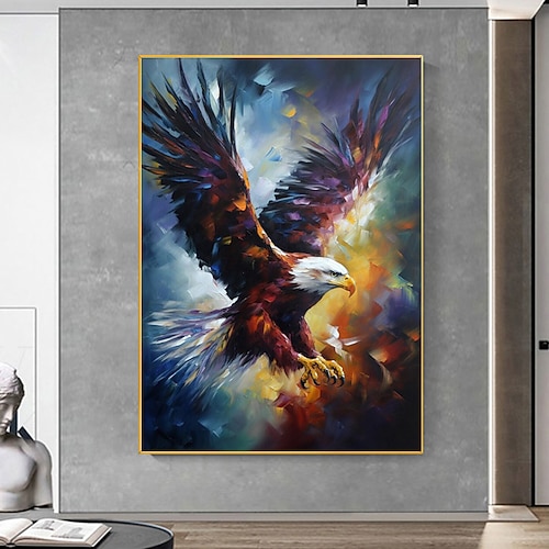 handgemaltes buntes schönes Adler-Vogel-Katze-Ölgemälde, modernes Design, Heimdekoration, Leinwand, handgefertigtes Wandkunstbild als Geschenk (kein Rahmen) Image