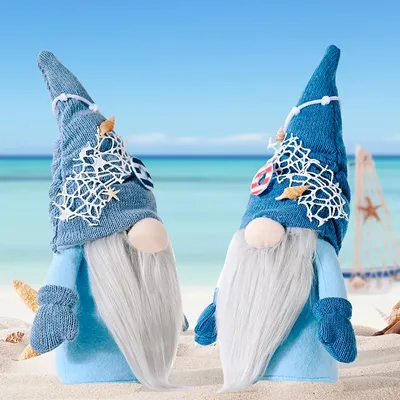 Cute Beach Gnomes Plush Summer Beach Doll Ocean Blue Decor Handmade Stuffed Beach Plush Doll Elf