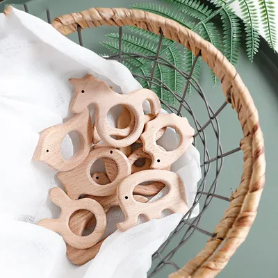 10pc Wooden Teether Animals Beech Teething Grasping Wooden Animal Toy Rodent Baby Teether Pendant
