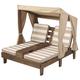 KidKraft Double Garden Sun Lounger for Kids with Canopy and Cushions, Wooden Garden Chairs, Outdoor Garden Furniture, Beige & White, 00534