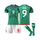 (16(90-100CM)) Mexico Home Jersey World Cup 2022/23 RaÃºl #9 Soccer T-Shirt Shorts Kits Football 3-Pieces Sets