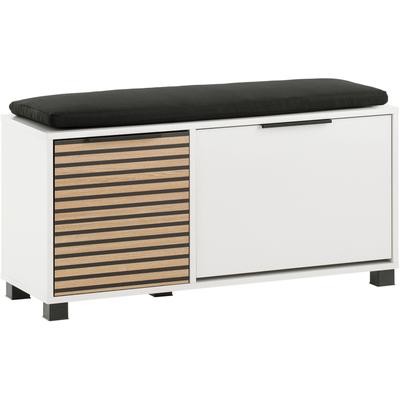 Schuhschrank SCHILDMEYER "Loft, Breite 98 cm", weiß (mattweiß, akustik), B:98,4cm H:47,2cm T:33,0cm, FSC-zertifizierter Holzwerkstoff, Schränke, Front mit Akustikprint, inklusive Dekokissen Image