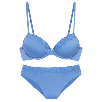 Bügel-Bikini BUFFALO, Damen, Gr. 36, Cup D, blau (jeansblau), Microfaser, Bikini-Sets, mit leichter Wattierung Image