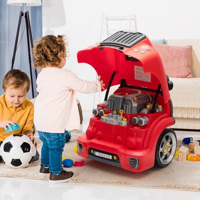 Large Truck Engine Toy,Kids Mechanic Repair Set,Take Apart Motor Vehicle, Pretend Play Car Service Station with Light Horn Alarm