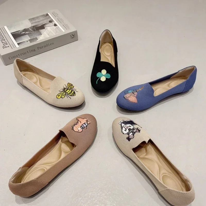 Frauen Flache Gestrickte Mode Runde Kappe frauen Slip auf Flache Beiläufige Ballett Weibliche Licht Komfort Zapatillas Turnschuhe Frauen Müßiggänger Image