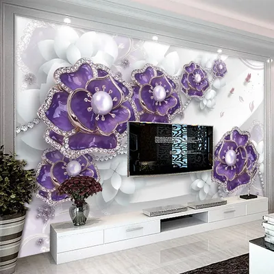 3D Tapete Stereo Blumen Perlen Und Juwelen Foto Wandmalereien Wohnzimmer TV Sofa Hintergrund Tuch Image