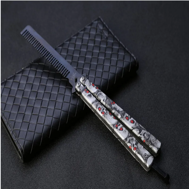 Tragbare kamm edelstahl faltbare salon haar styling werkzeuge schmetterling messer training tools Image