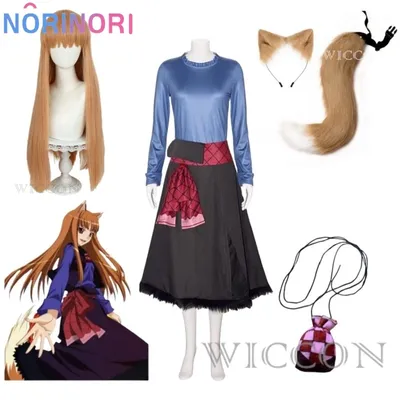 Holo Gewürz und Wolf Cosplay Händler Fleisch Gewürz Wolf Horo Cosplay Kostüm Perücke Schwanz Ohr Beutel Anzug Halloween Party Kleidung Image