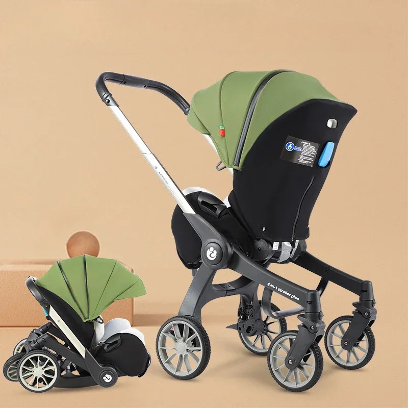 4-in-1-Baby-Zwei-Wege-Kinderwagen, multifunktionaler Kinderwagen für Neugeborene, 3-in-1-Kinderwagen mit faltbarem Korb und Sitz Image