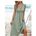 Robe casual Robe d'été Robe Trapèze Femme Robe mi-longue Zippé Œillet Soirée Travail Vacances Elégant Hawaïen Col V Manche Courte Standard Vert S M L XL 2XL