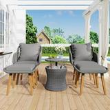 COOKCOK 5 Pieces Patio Furniture Chair Sets Balcony Furniture Sets with Wicker Cool Bar Table Wicker Chairs with Ottomans Outdoor Chairs Set for Backyard Balcony Poolside Grey