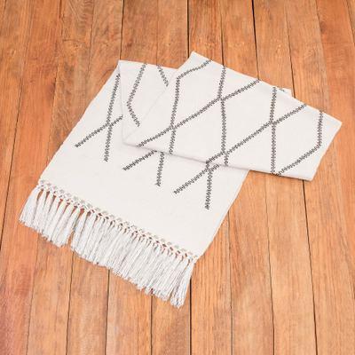 White Diamond Paths,'Handwoven White Cotton Table ...