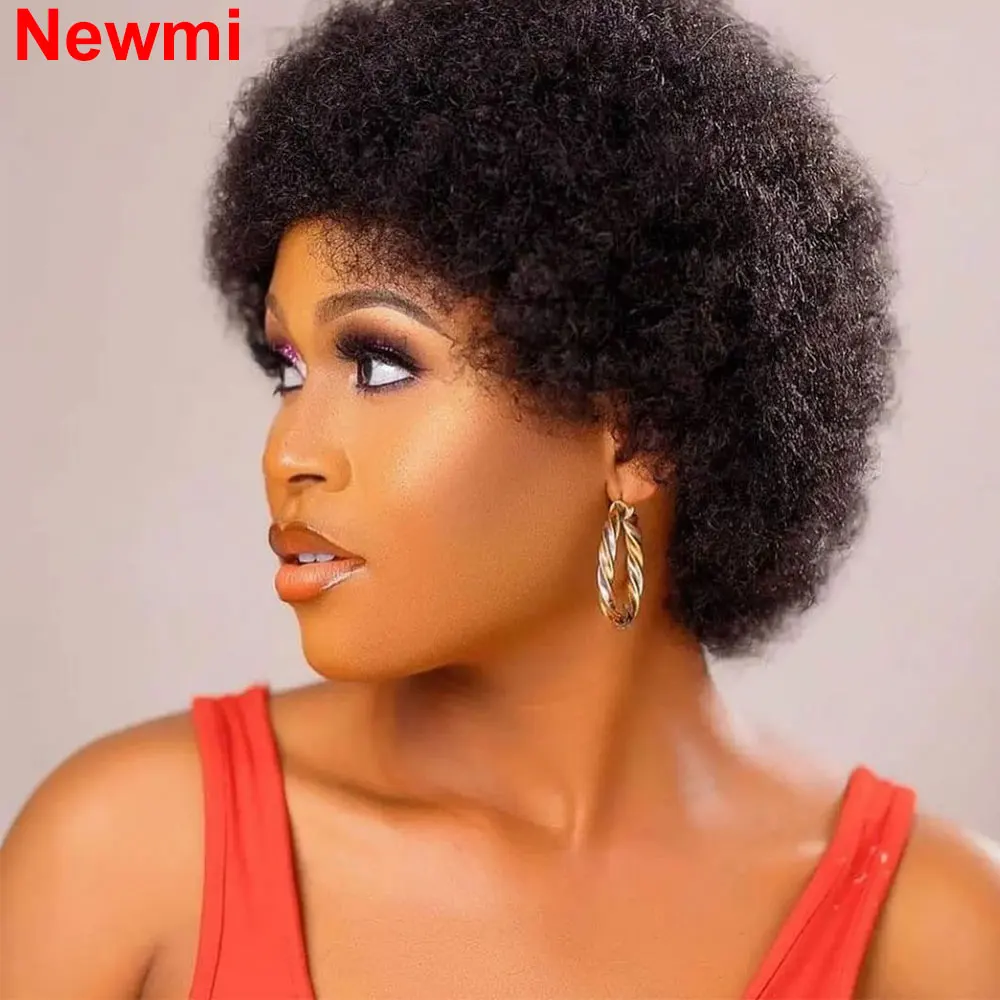 Parrucca corta per capelli umani ricci afro crespi per le donne Capelli soffici Corti Pixie ricci Stile retrò Parrucca per capelli umani economica Parrucca completa per macchina